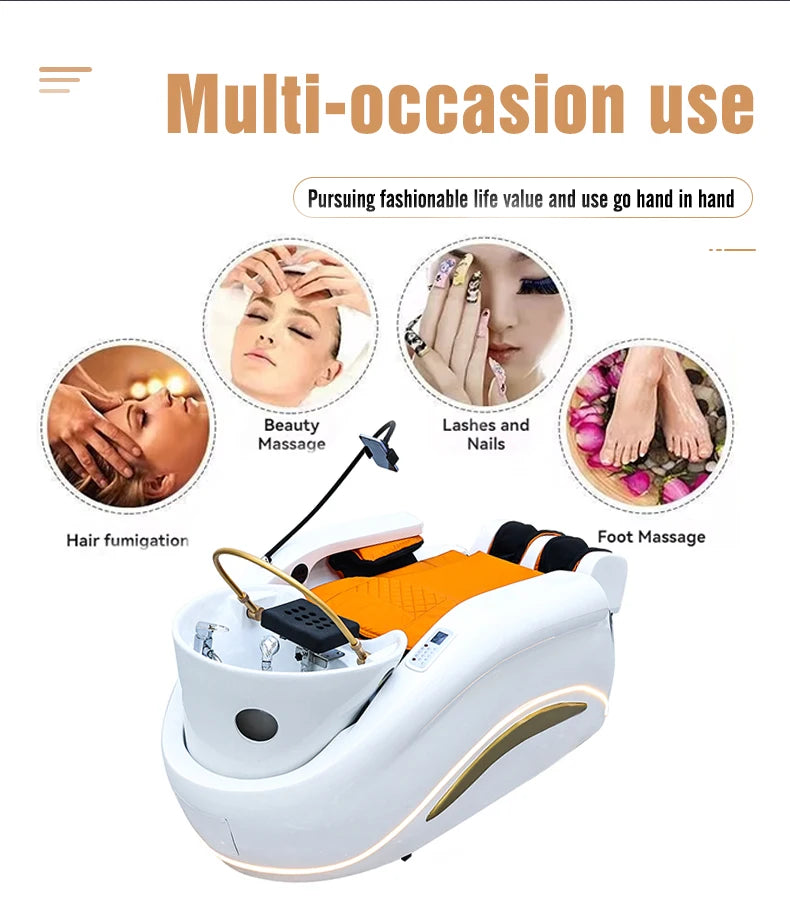 Professional Hot Sell Electric Lay Down Salon Head Spa Massage Shampoo Bed With Head Therapy and Steamer