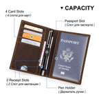Retro Leather Passport Cover RFID Blocking For Cards Travel Passport Wallet Document Organizer Case With 1 Pen Holder Men Women