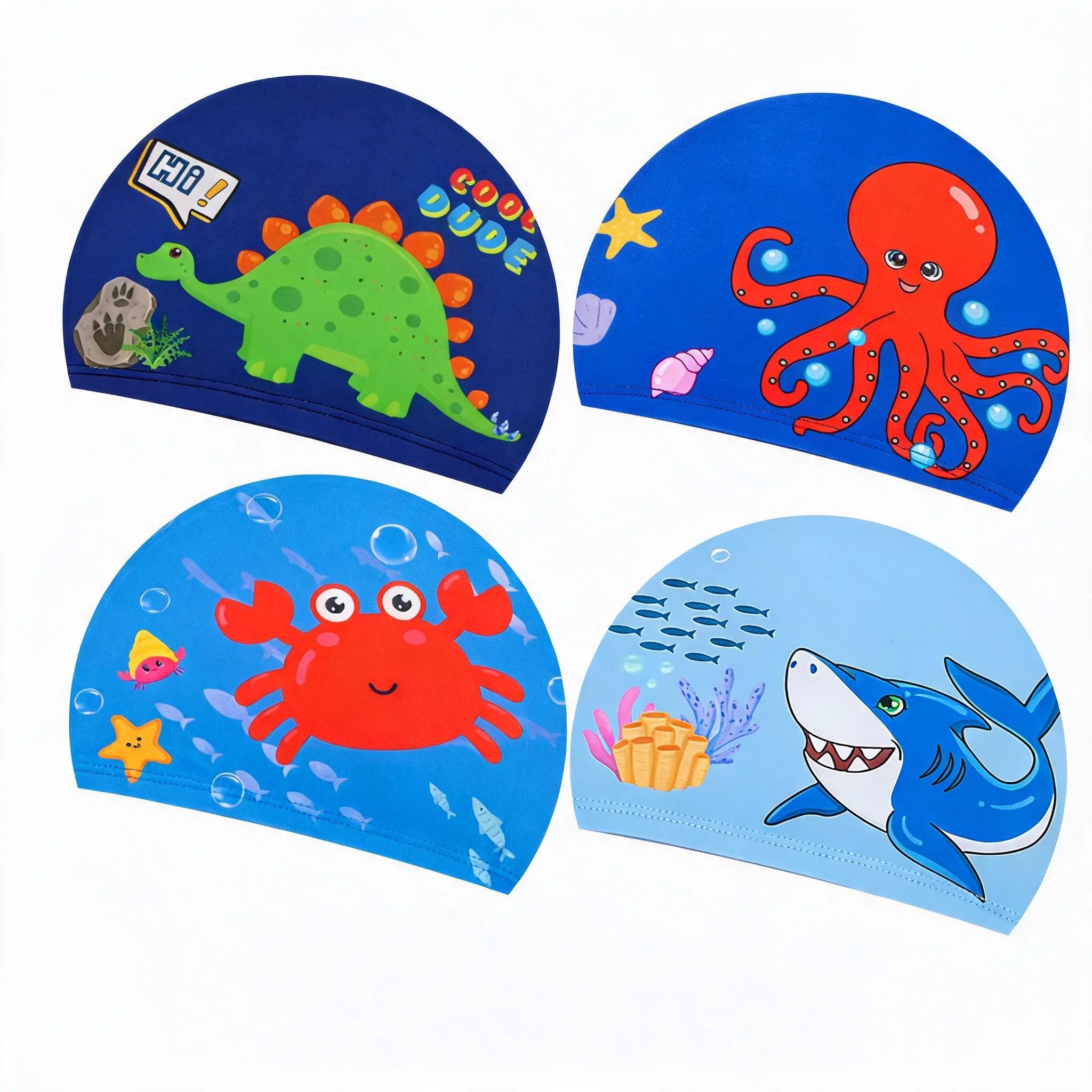 Kids Cartoon Animal Swim Cap 4Pcs/Set Quick Dry Polyester Nylon Elastic Bathing Hats for Boys Girls Main image