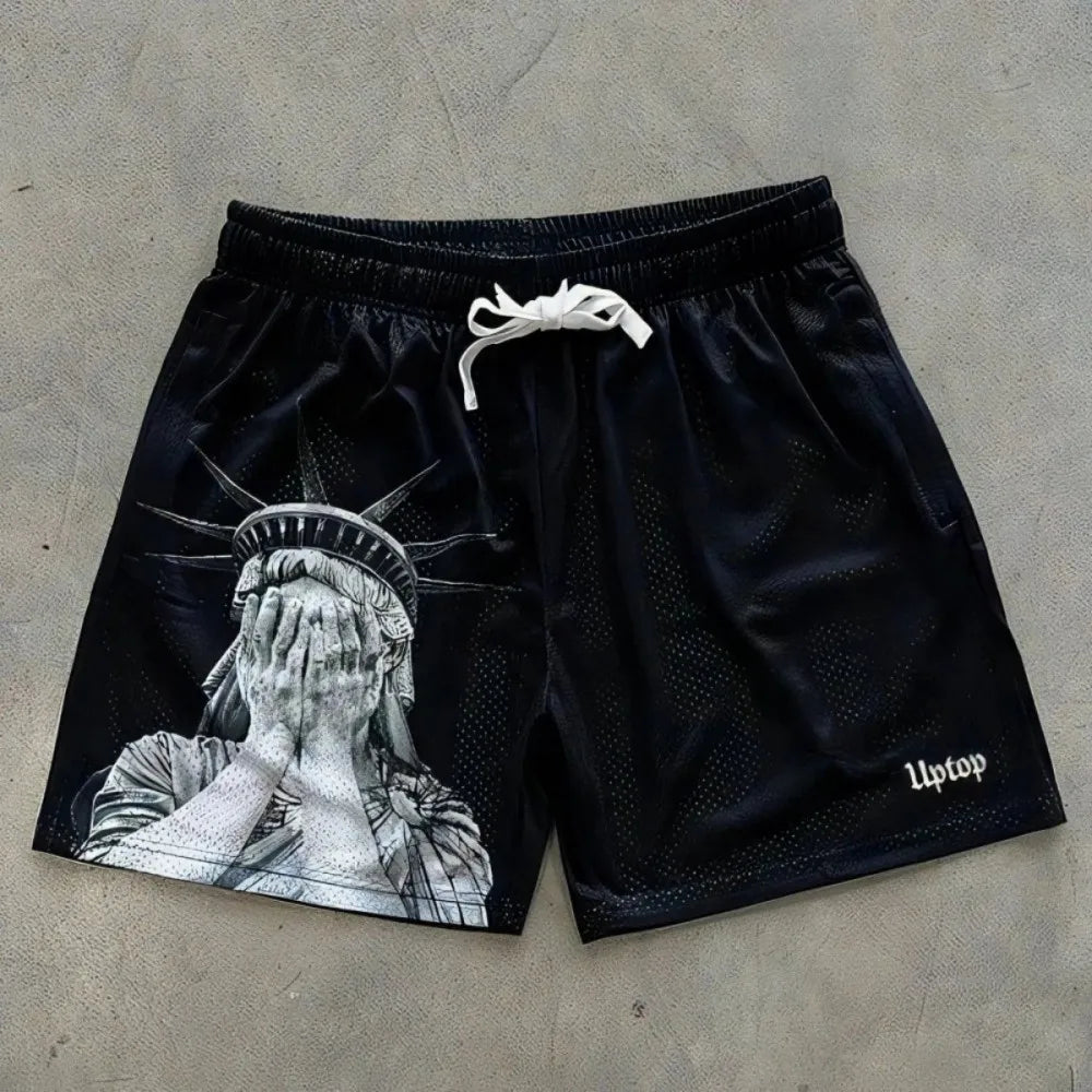 European and American men's summer Statue of Liberty print comfortable breathable drawstring shorts outdoor casual pants Main image