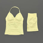 2 Pieces Sports Set Women Backless Halter Tops Fitness Tank Top High Waist Seamless High Stretch Shorts Gym Workout Sets