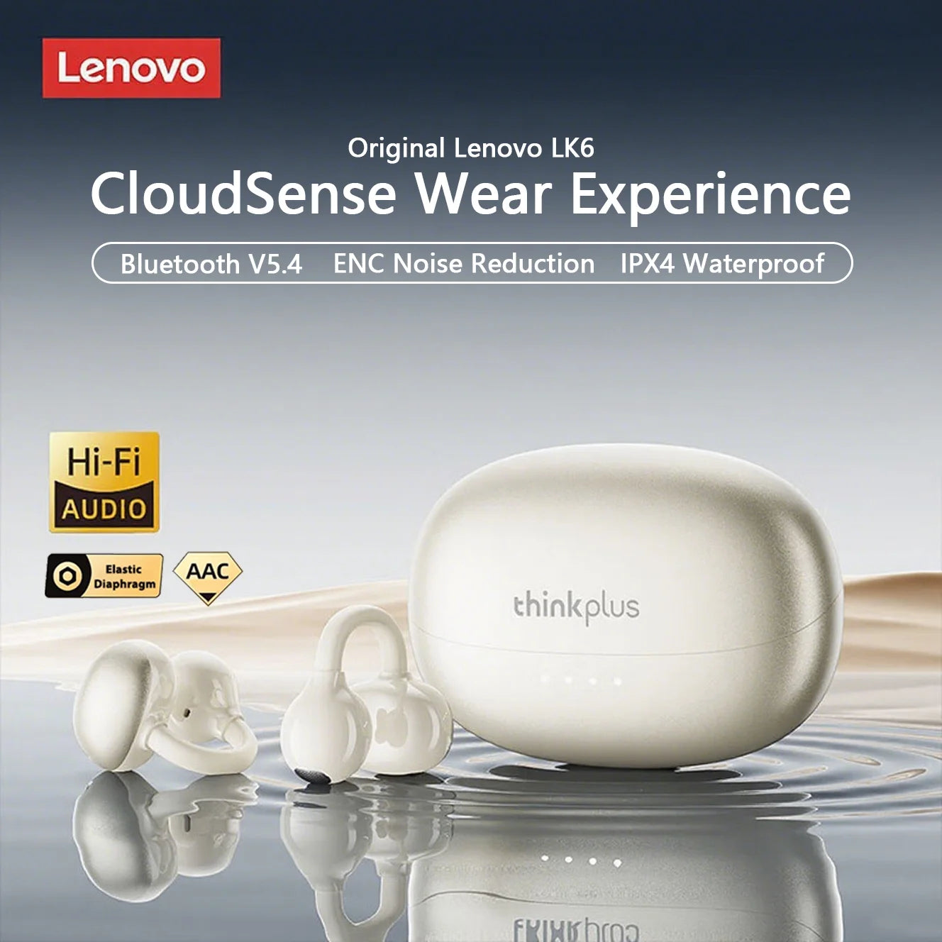 Lenovo LK6 Over Ear Wireless Bluetooth 5.4 Headphones Sound Quality Noise Reduction Ear Clip Earphones Long Endurance Earsets Main image