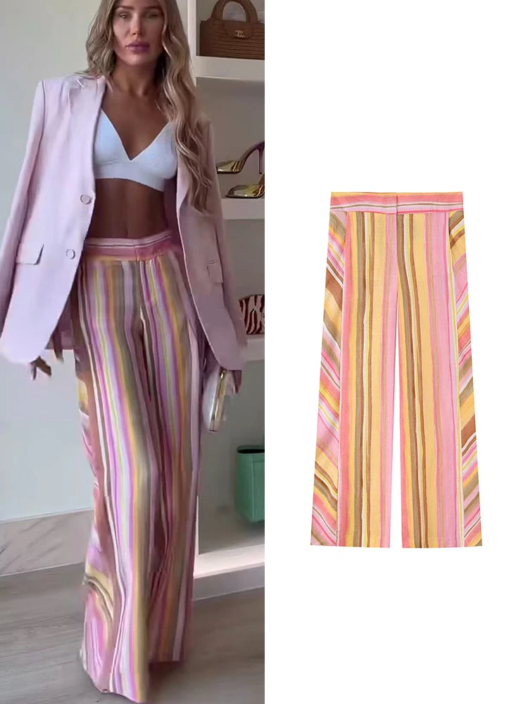 TFMLN New Women Pant Sweet Striped Straight Colorful Multicolor Wide Leg Long Pants Casual Fashion Streetwear Ladies Outfit Main image