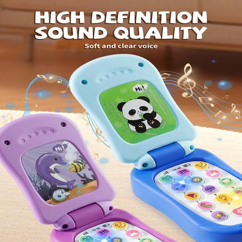 Puzzle early education music mobile phone cartoon simulation flip phone baby toy 61 children's gift English