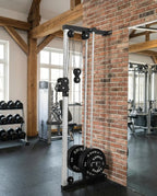Wall Mount Cable Station Dual Pulley Cable Crossover Machine LAT Pulldown Bar & Foot Board for Home Gym Strength Training