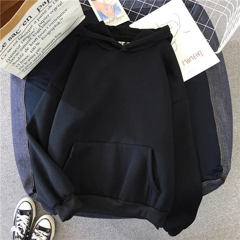 2024Autumn Casual Women's Solid Hoodie Comfortable Strecth Sweatshirts Loose Pocket Warm Clothes Fashion Street Female Pullovers