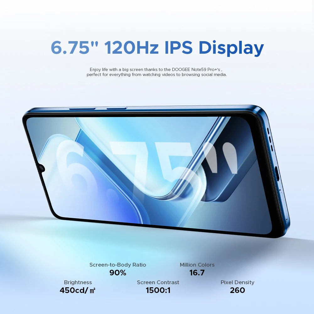 Global Version DOOGEE Note59 Pro+ 5G Smart phone Android 15 6250mAh Battery 6.75'' 120Hz Screen 12GB 512GB AI Camera Cell Phone