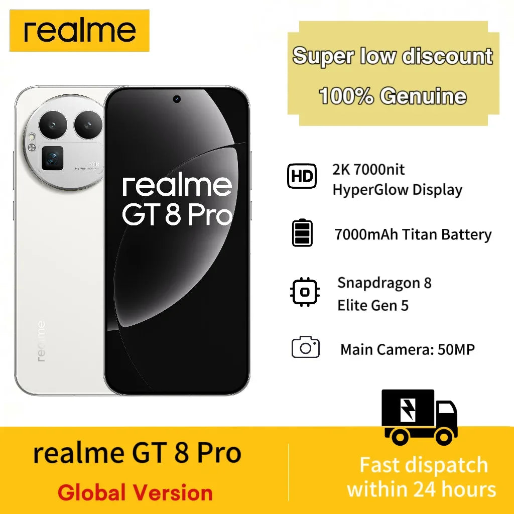 realme GT8 Pro 5G Smartphone 16+512GB,Global Version, 7000mAh Battery, 50MP Camera, Qualcomm Snapdragon8 ,Without Charger