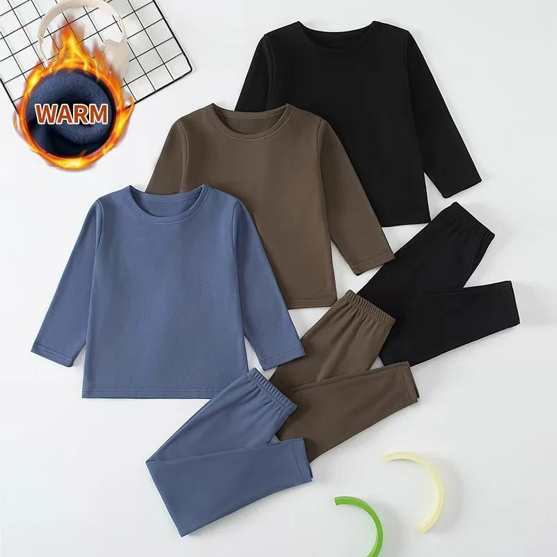 2piece Set Of Children's Autumn And Winter Round Neck Warm Casual Suit For Boys And Girls Comfortable Sports Home Base Shirt Set Main image
