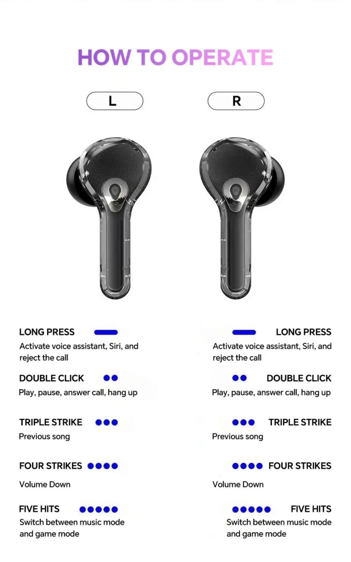 Translation Headphones with Touch Screen Wireless Bluetooth 5.4 Smart  Earphone HiFi Audio High Quality Transparent Case Headset