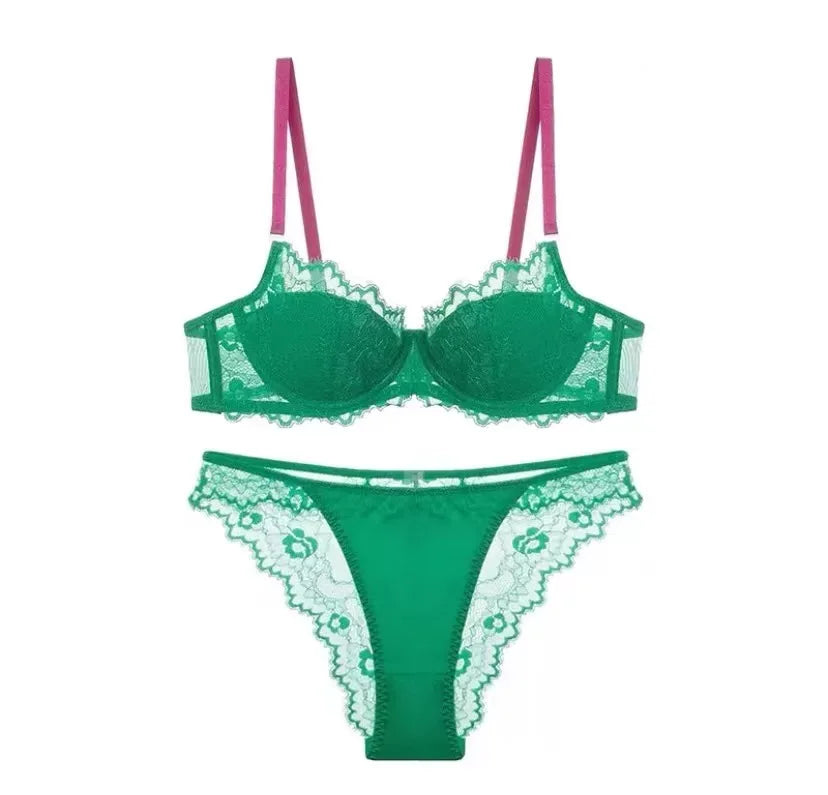Sexy Lace Bra & Panty Set Minimizer Anti-Sag Full Coverae Adjustable Underwire Big Bust Support Thin Side Support No Spillageg