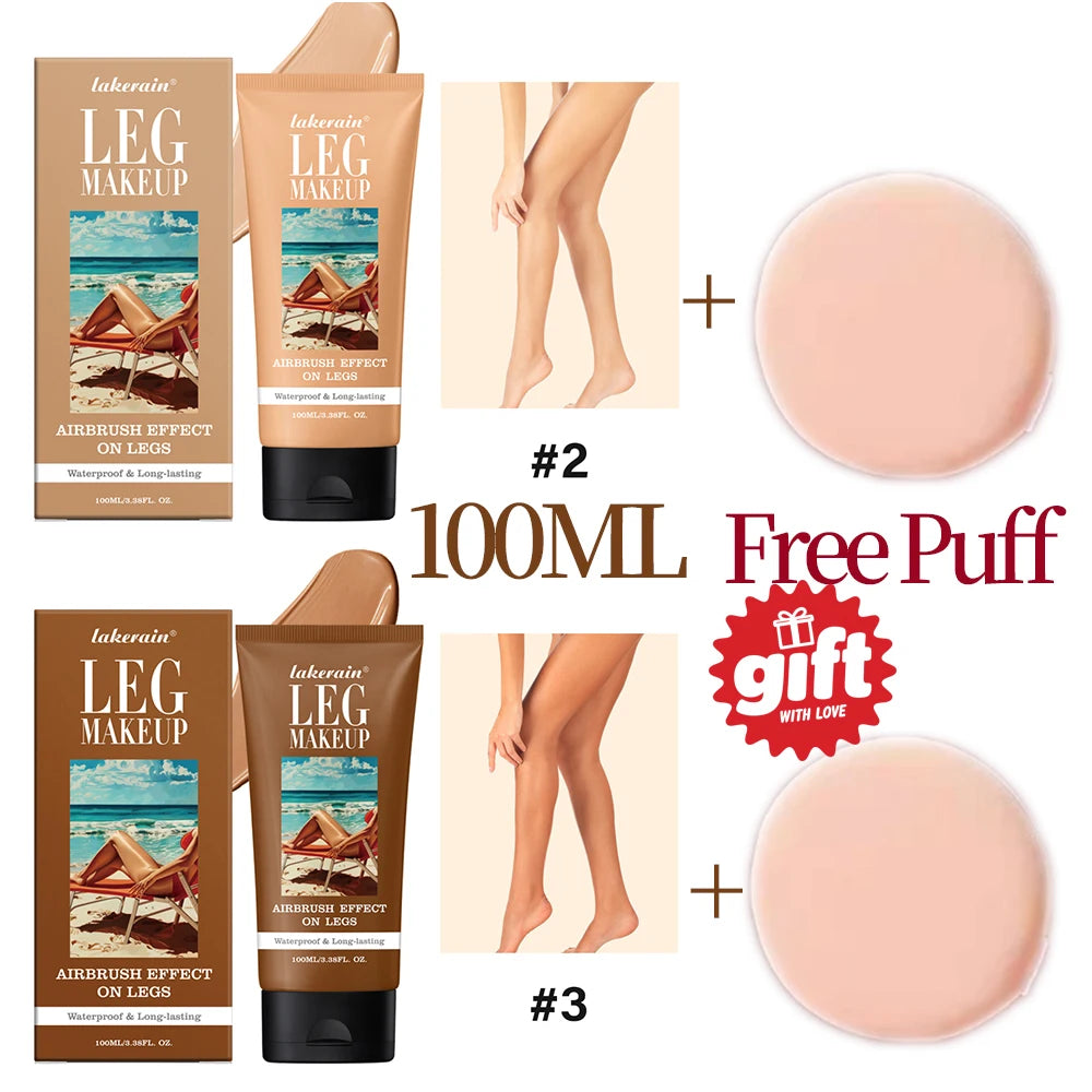 Bronze Leg & Body Makeup Foundation With Powder Puff 100ml Waterproof Long Lasting Even Skin Tone Body Tanning Cream 3 Colors