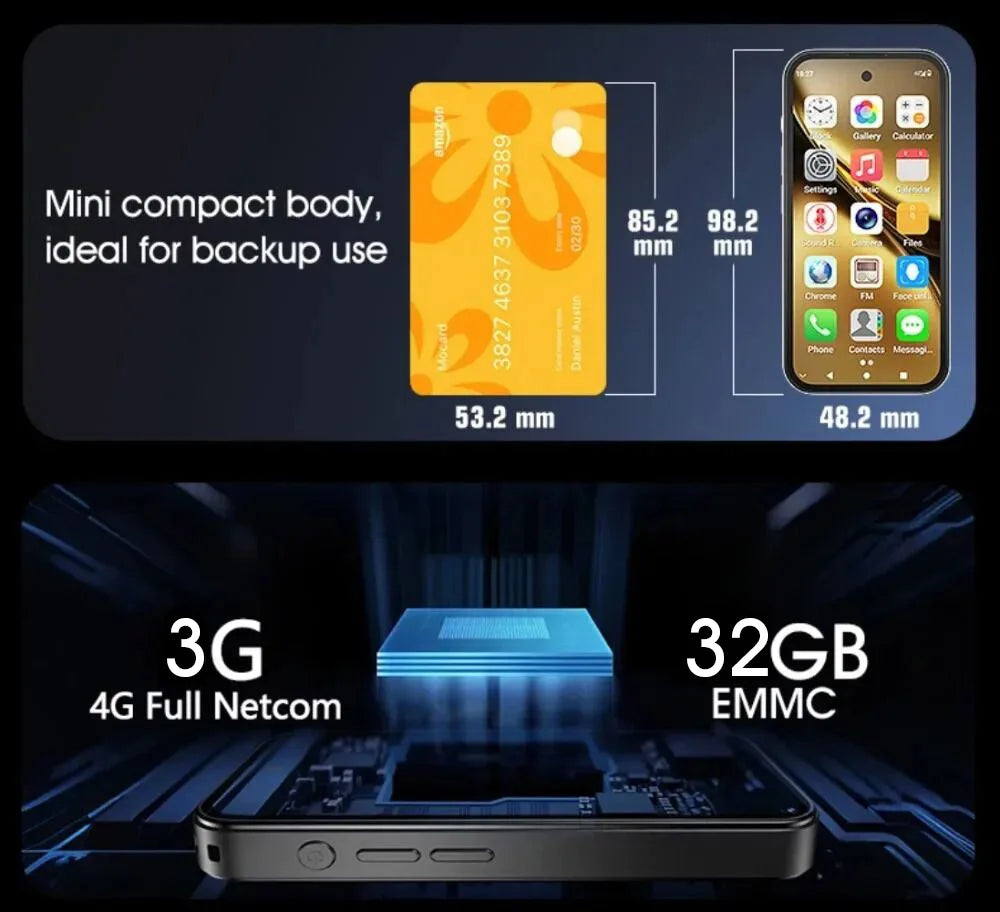 UNIWA Q333 4G 3.58 Inch Mini HD Smartphone 3GB RAM 64GB ROM 2000mAh Mobile Phones BT 5.0 Google Play Store Face ID Small Phone