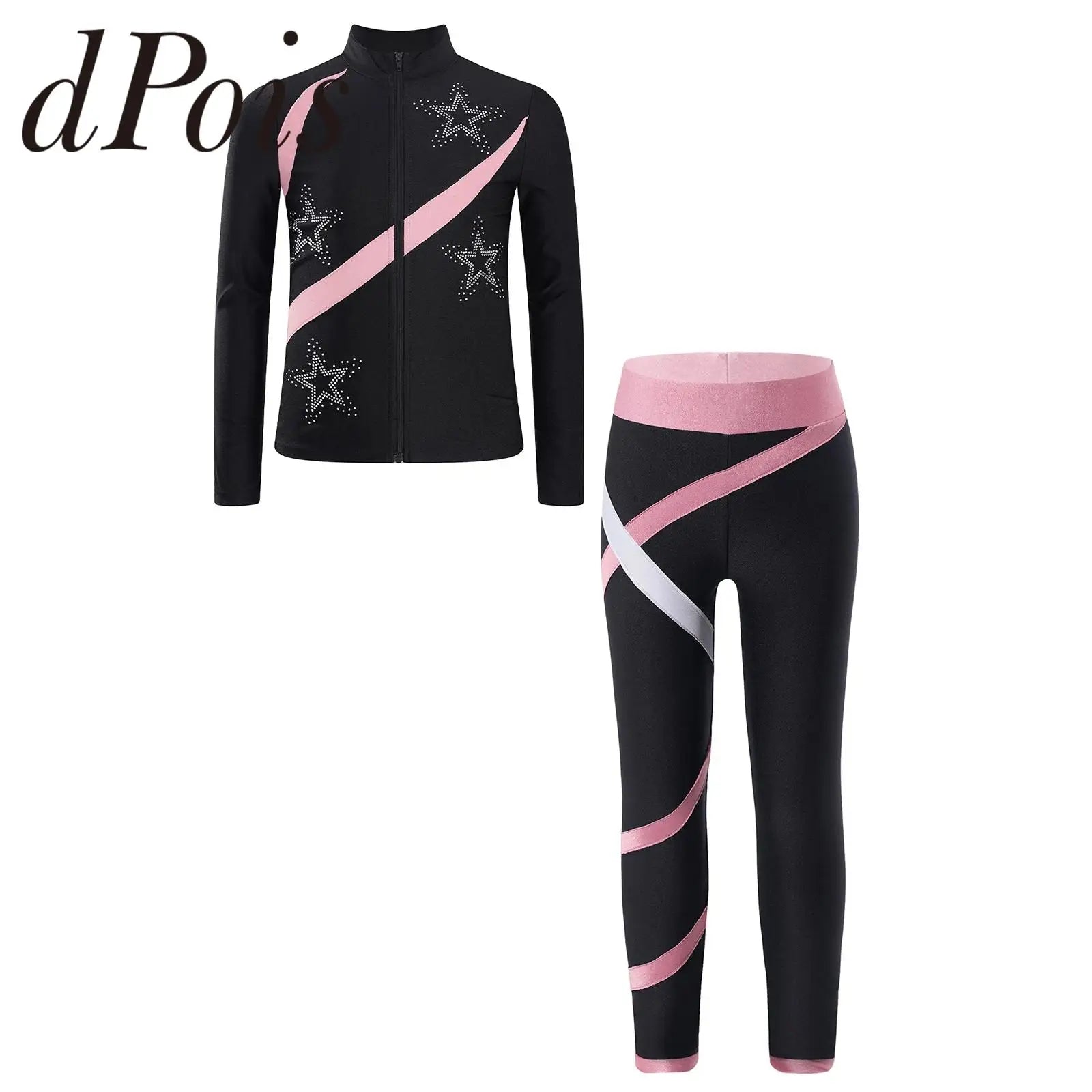 Kids Girls Sports Set Long Sleeve Zipper Sweatshirt with Leggings Children's Sport Suits for Workout Skating Gymnastics Outfits Main image