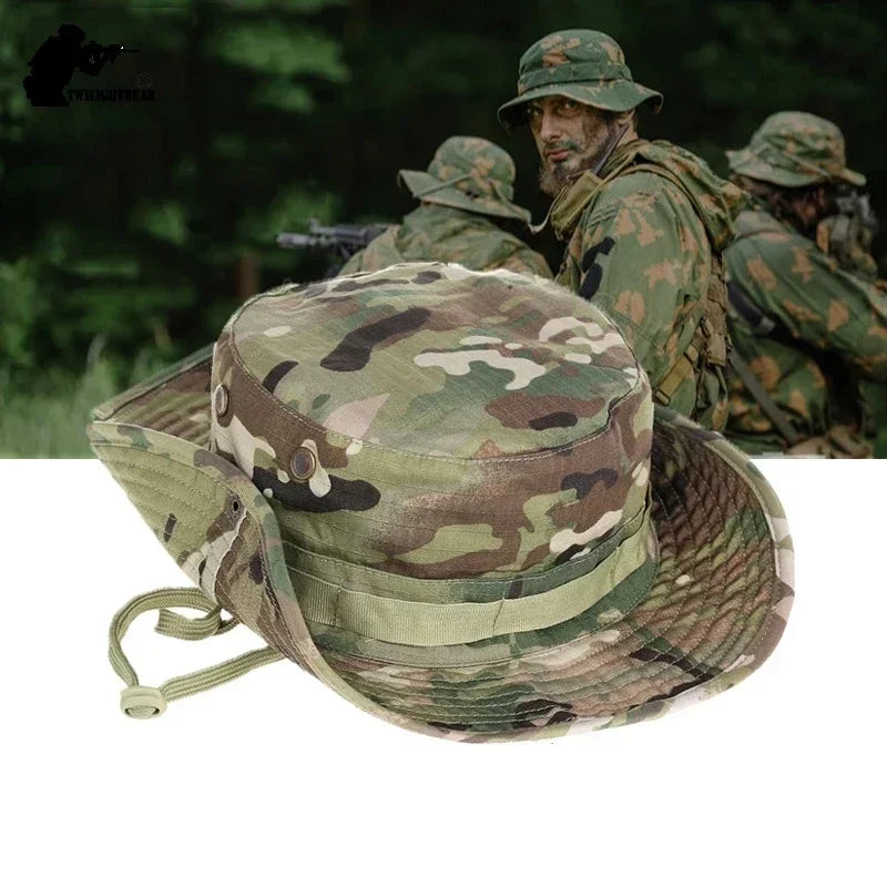 Multicam Tactical Fisherman Hats Foldable Outdoors Sniper Camouflage Fishing Cap Outdoor UV Sunscreen Panama Hunting Bucket Hat Main image
