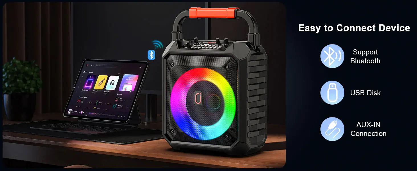 T17-T Karaoke Machine And Bluetooth earphones,Portable Speaker with LED Lights for Kids and Adults,Supports Bluetooth/USB/TF/AUX