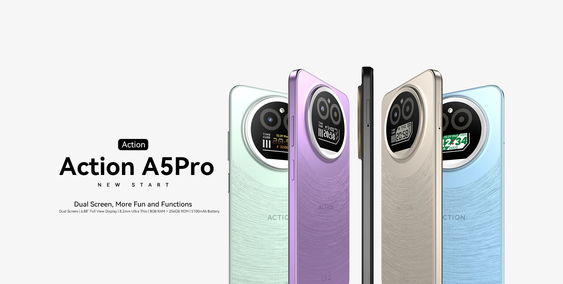 IIIF150 Action A5Pro Phone Android 15 Go Smartphone 12GB RAM 256GB ROM 6.8inch HD+ HAA Display Dual Screen Design 5100mAh Batter