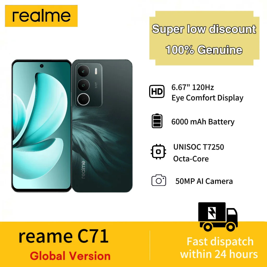 realme C71 Smartphone , 4G Mobile,Global Version, 8+256GB,50MP Camera, 6.67" Display at 120Hz, 6000mAh Battery, Without Charger