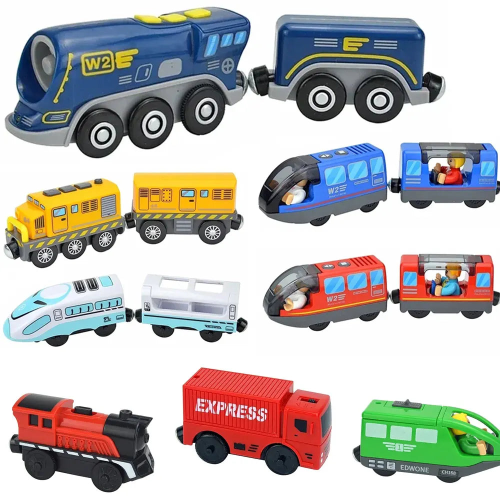 Wooden Locomotive Magnetic Electric Car Train Toys Fit Biro Wooden Diecast Slot Train Track Railway Educational Toys For Kids