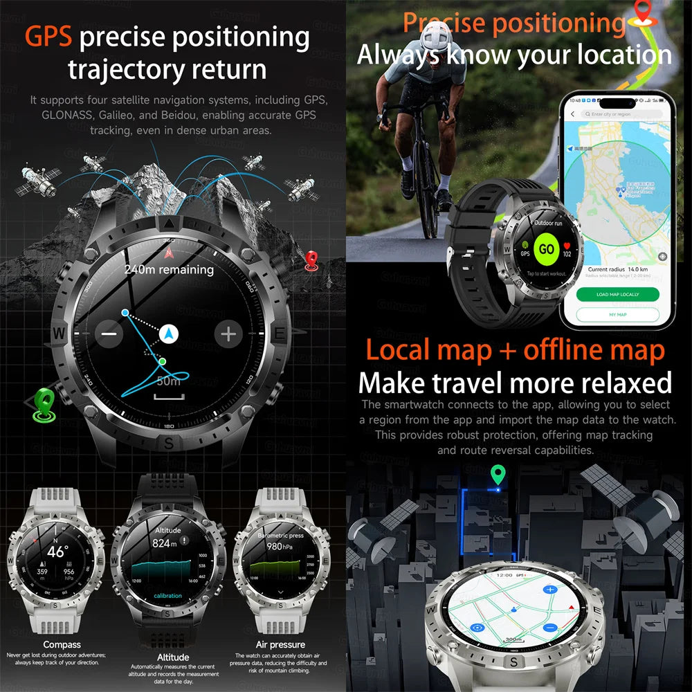 2026New Military T-Rex3 GPS Map Navigation Smart Watch 2GB RAM 1.43-inch AMOLED Screen 30M Waterproof Call Sports Smartwatch Men