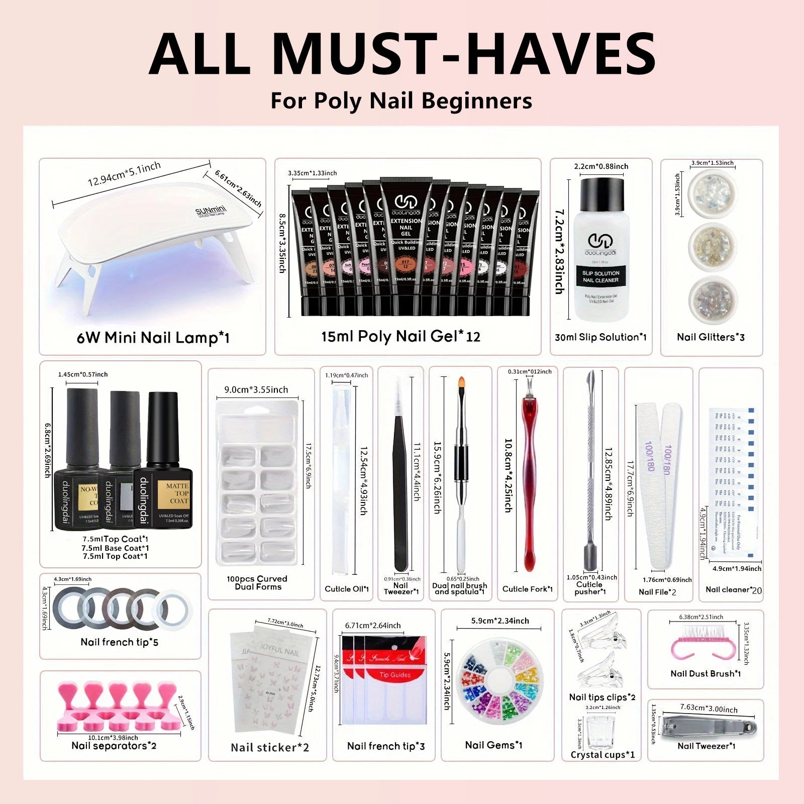 39pcs Nail Extension Gel Kit - contains all the basic nail tools, easy to use for beginners Easy salon nail construction gel