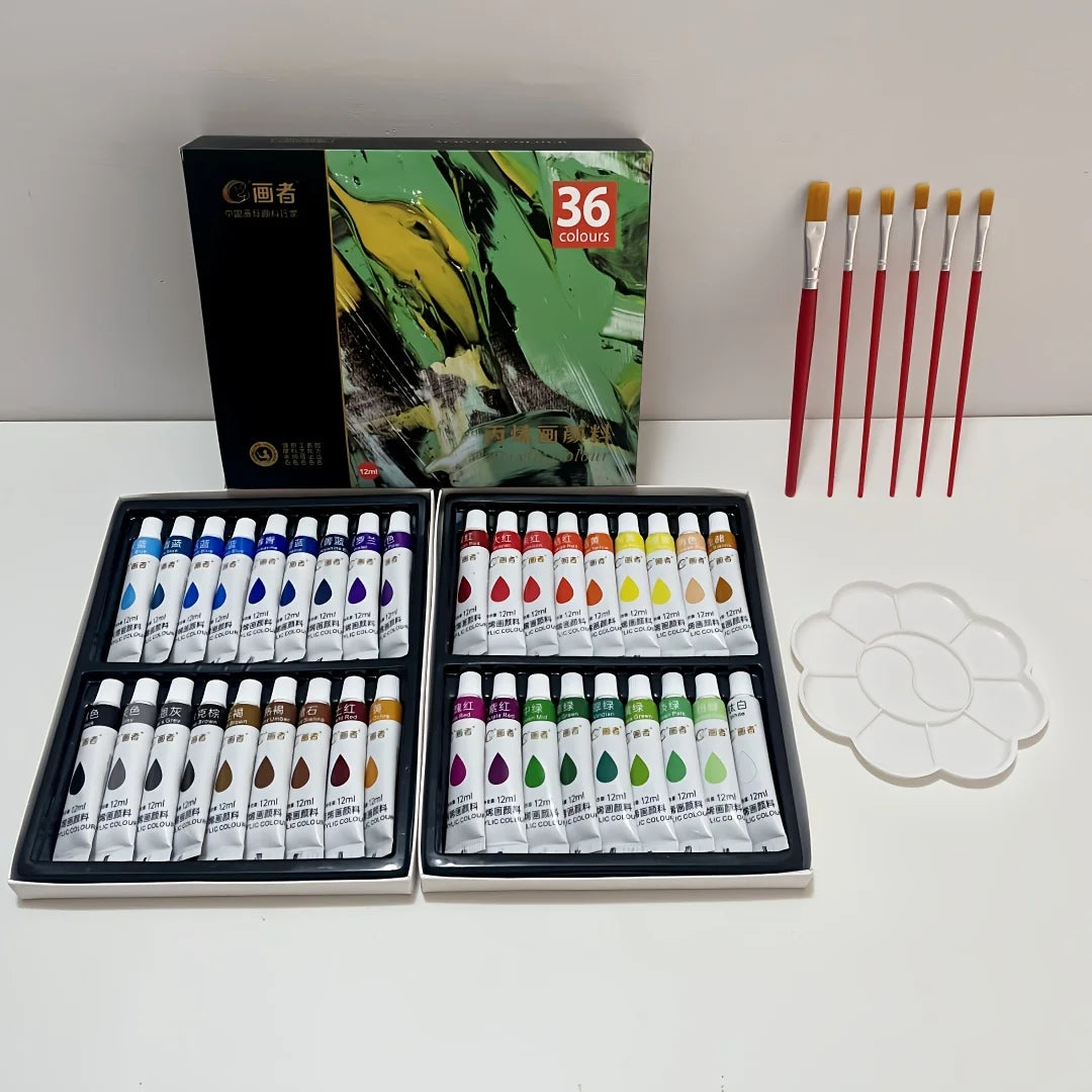 Acrylic paint set, 36 colors, each bottle 0.41 fluid ounces (12 ml), 36-color acrylic paints, non-fading, rich in color, suitabl