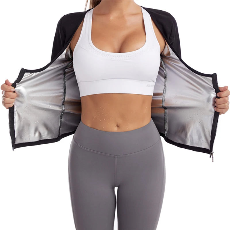 Workout Sauna Suit for Women Weight Loss Sauna Effect Shaper Waist Trainer Arm Slimmer Shirts Bodybuilding Belly Trimmer Tops
