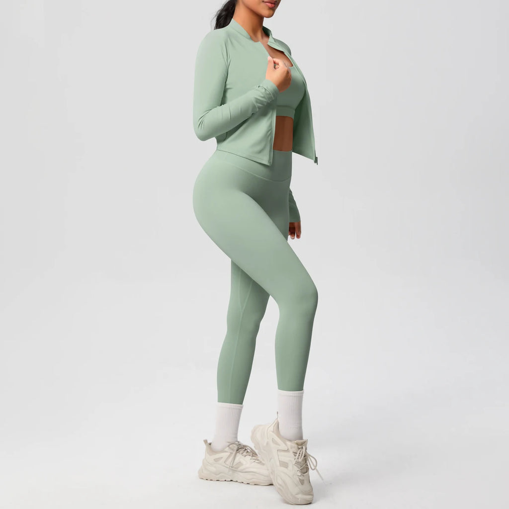 3pcs Sportswear Yoga Set Gym Sports Bra Zipper Jacket Leggings Clothes Sportswear Yoga Suits For Women Fitness Set Tracksuit