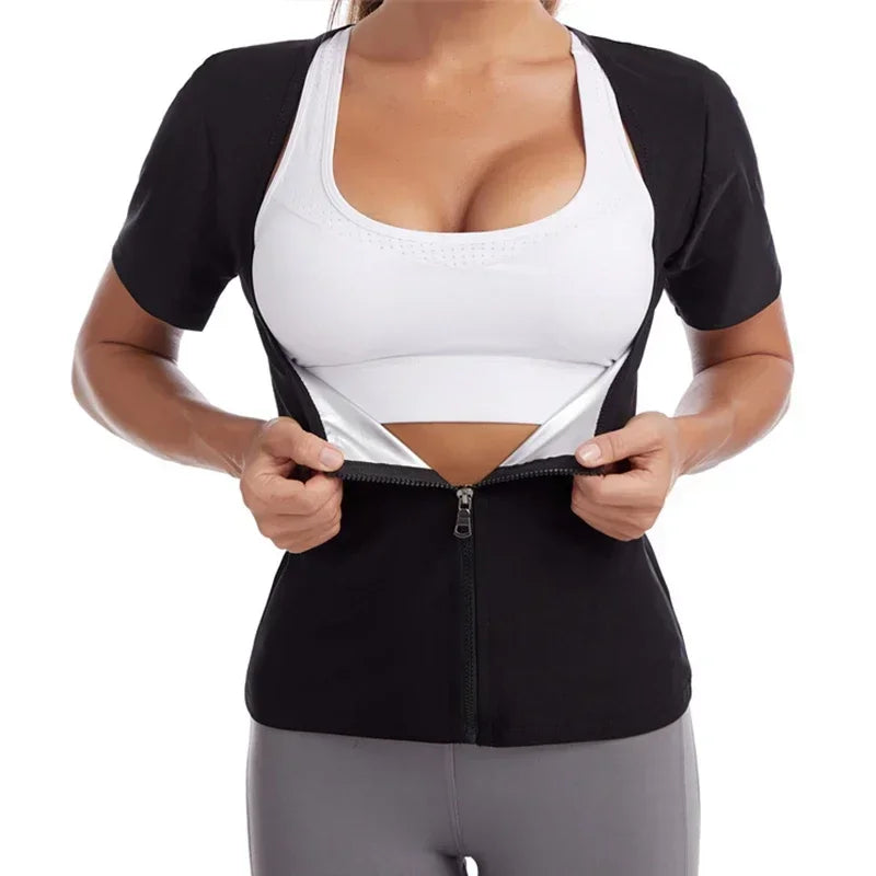 Workout Sauna Suit for Women Weight Loss Sauna Effect Shaper Waist Trainer Arm Slimmer Shirts Bodybuilding Belly Trimmer Tops