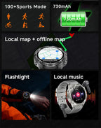 GPS Smart Watch for Men 2G ROM GPS Offline Maps Waterproof Swim Hiking Fitness Tracker Sleep SpO2 Rugged Durable Smartwatch GPS
