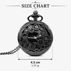 1pc Black Retro Hollow Gear Carved Quartz Pocket Watch Necklace Pendant Clock Chain Men Women Memorial Gift