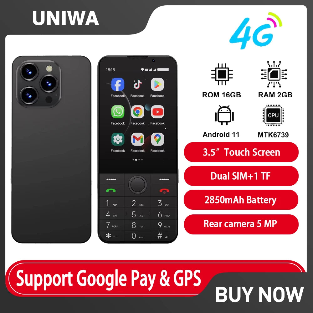 UNIWA F26 PRO 4G Touchscreen Smartphones Keypad Phone 3.5” Dual SIM Android 11 2GB+16GB 2850mAh Cellphone Whatsapp Google Store Main image