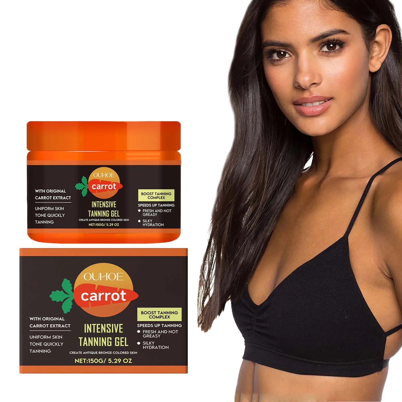 Carrot Tanning Gel Hydrating Lightweight Fast Absorbing Bronzing Gel Moisturizing Natural Sunless Tan Enhancer for Face & Body Main image