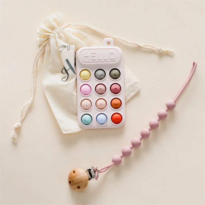 Baby Wooden Bear Phone Teether Toy Telephone Sleeping Pacifier Teething Flip Simulation Phone Toys Early Educational Toy Gifts