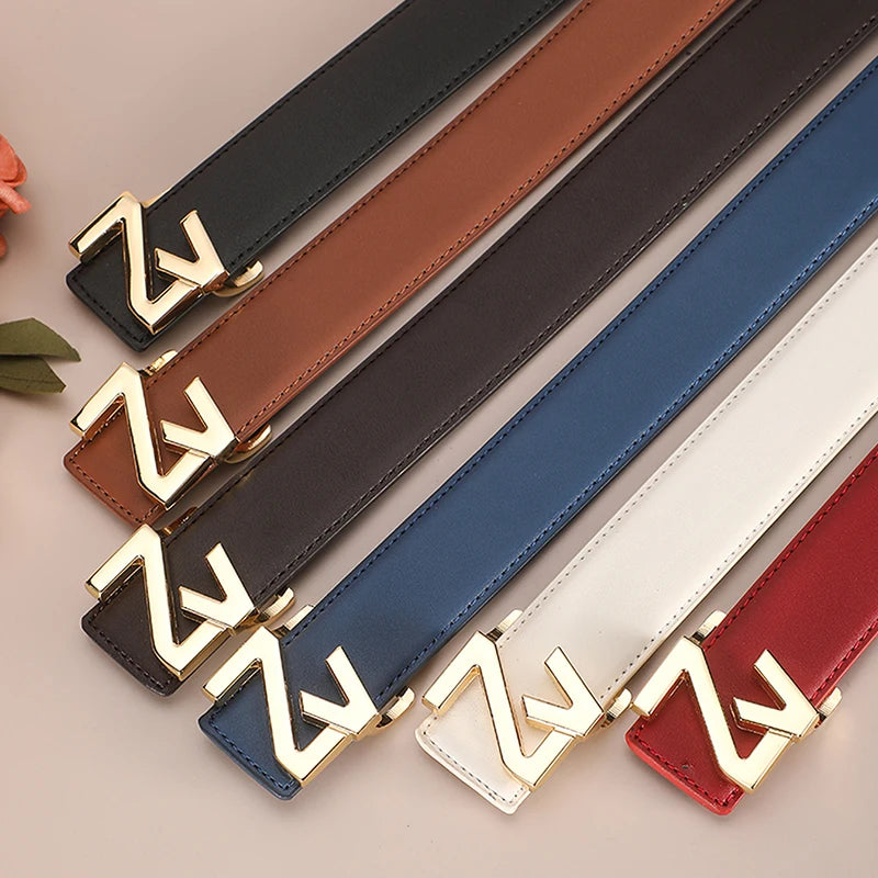Thin 3.4cm Famous Brand Belt women Top Quality Genuine Luxury Leather Belts for women Strap Metal Belt Fashion Women's jean belt Main image
