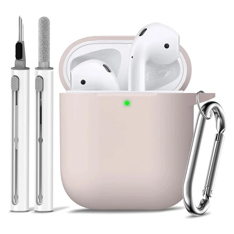 Silicone Cases With Hook For Airpods1/2 Protective Shockproof Wireless Earphone Cover For Airpod 2 1 Box Bags With Cleaner Kit