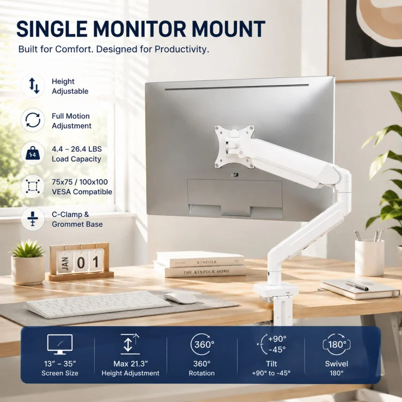 Universal Single Screen Support Arm, 13-35 Inch Compatible, Flexible Height Adjustment, Practical Accessory for Office Desktops Main image