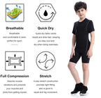 Youth Boys' Compression Sports Set Short Sleeve Athletic Shirts & Shorts Base Layer Set Sports Youth for Kids Football