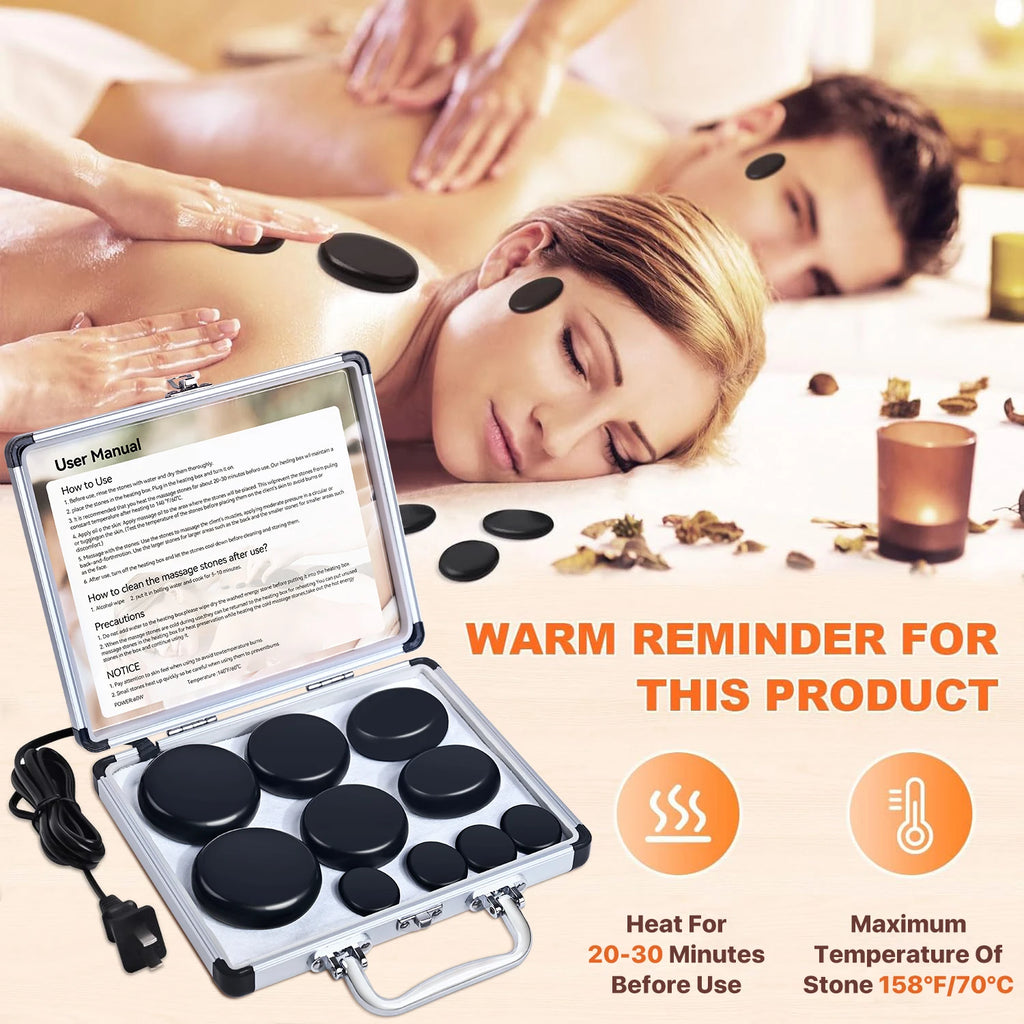 HOT STONE MASSAGE SET - Professional Spa Massage Tools - For Neck, Back, Abdomen, Legs & Full Body Massage