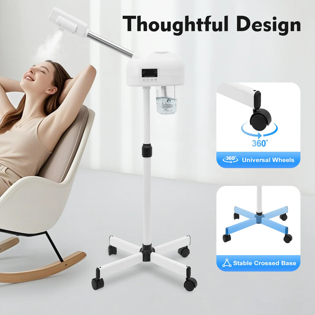 Professional Face Steamer Nano-Ion Ozone Hot Mist Hot Mist with LCD Screen Adjustable Height for Salon Home Spa Aging Reduction