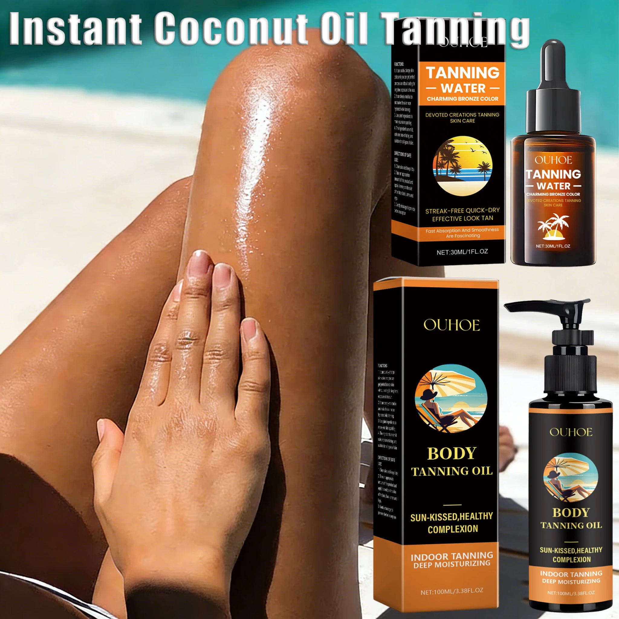 Aloe Vera Tanning Serum/Oil Face Body Bronzing & Sun Tan Lotion Natural Tanning Accelerator Cream for Sunbeds & Outdoor Sun Main image