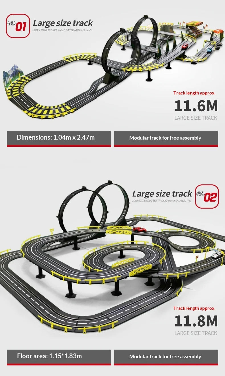 Electric Remote Control Slot Car Track Large 2-Player Competitive Dual Mode Remote Adjustable Splicing Kids Adults Gift Toy Set