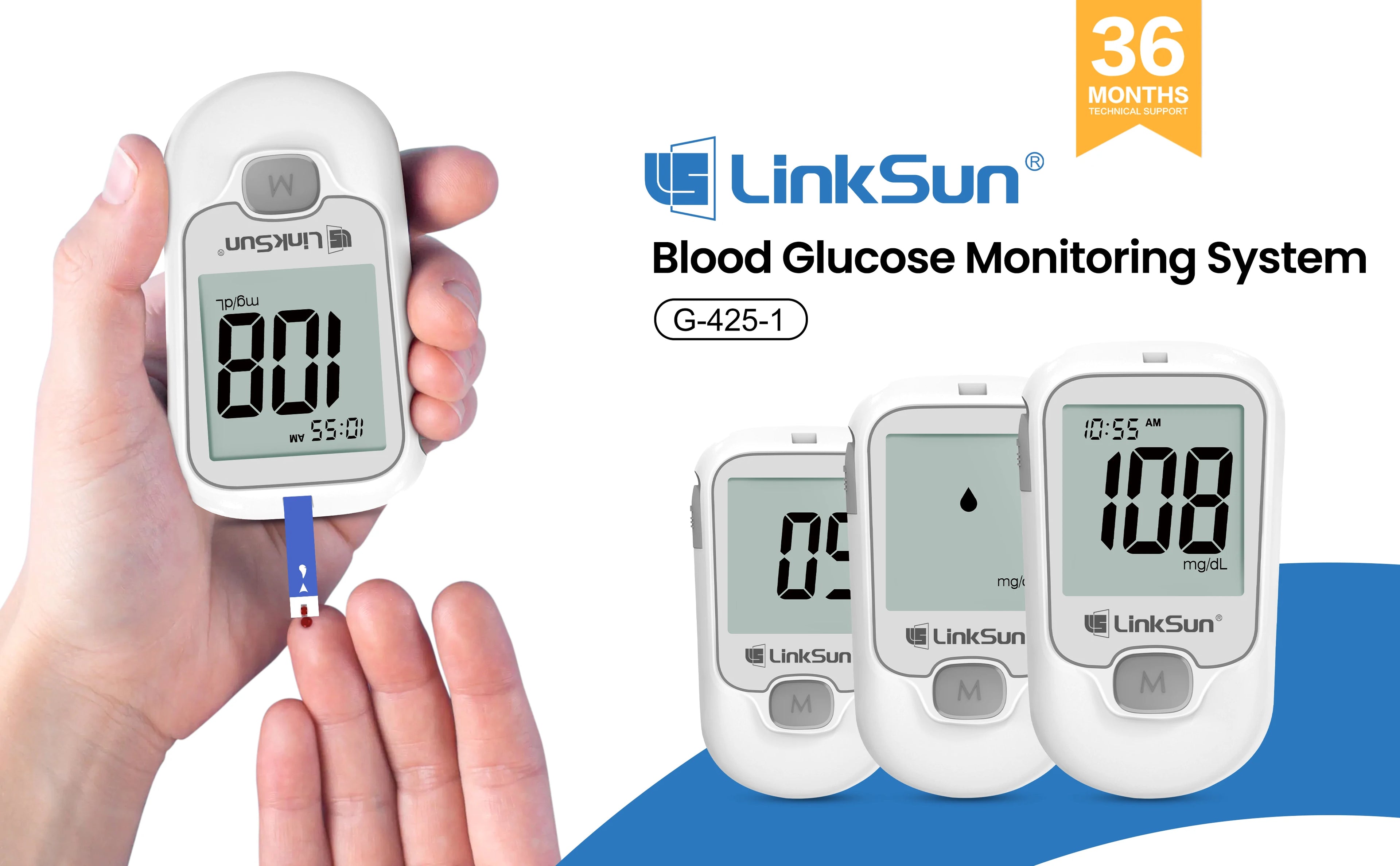 LinkSun G-425-1 Blood Glucose Meter 50/100 pcs Test Strips and Lancets Diabetes Medical  Glucosemeter Testing Blood Sugar Tester