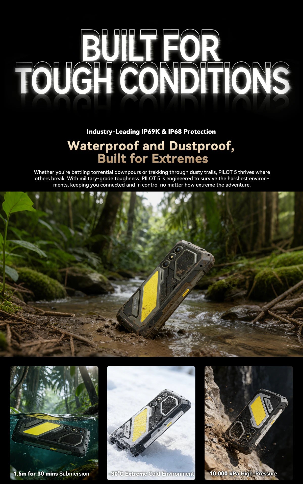 Blackview OSCAL PILOT 5 5G mobile phones AI Rugged Smartphone UNISOC T8100 6.67" 2.4K Display 120Hz, 8GB 256GB, 15000Amh Phones