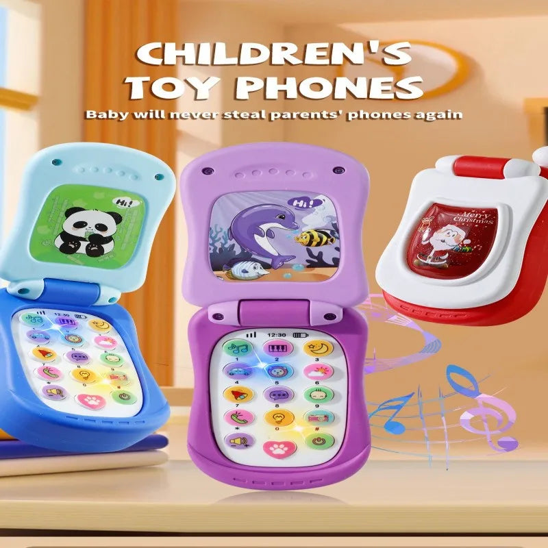 Puzzle early education music mobile phone cartoon simulation flip phone baby toy 61 children's gift English