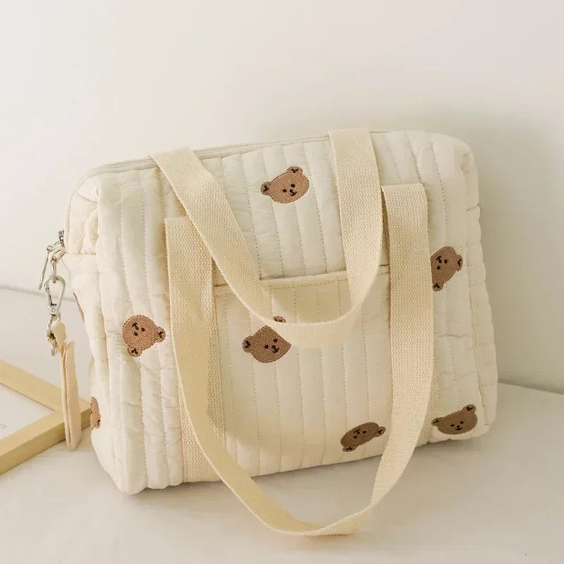 Cute Bear Baby Stroller Nappy Bag Korea Embroidery Cotton Mommy Bag Soft Maternity Shoulder Pack Portable Baby Diaper Organizer