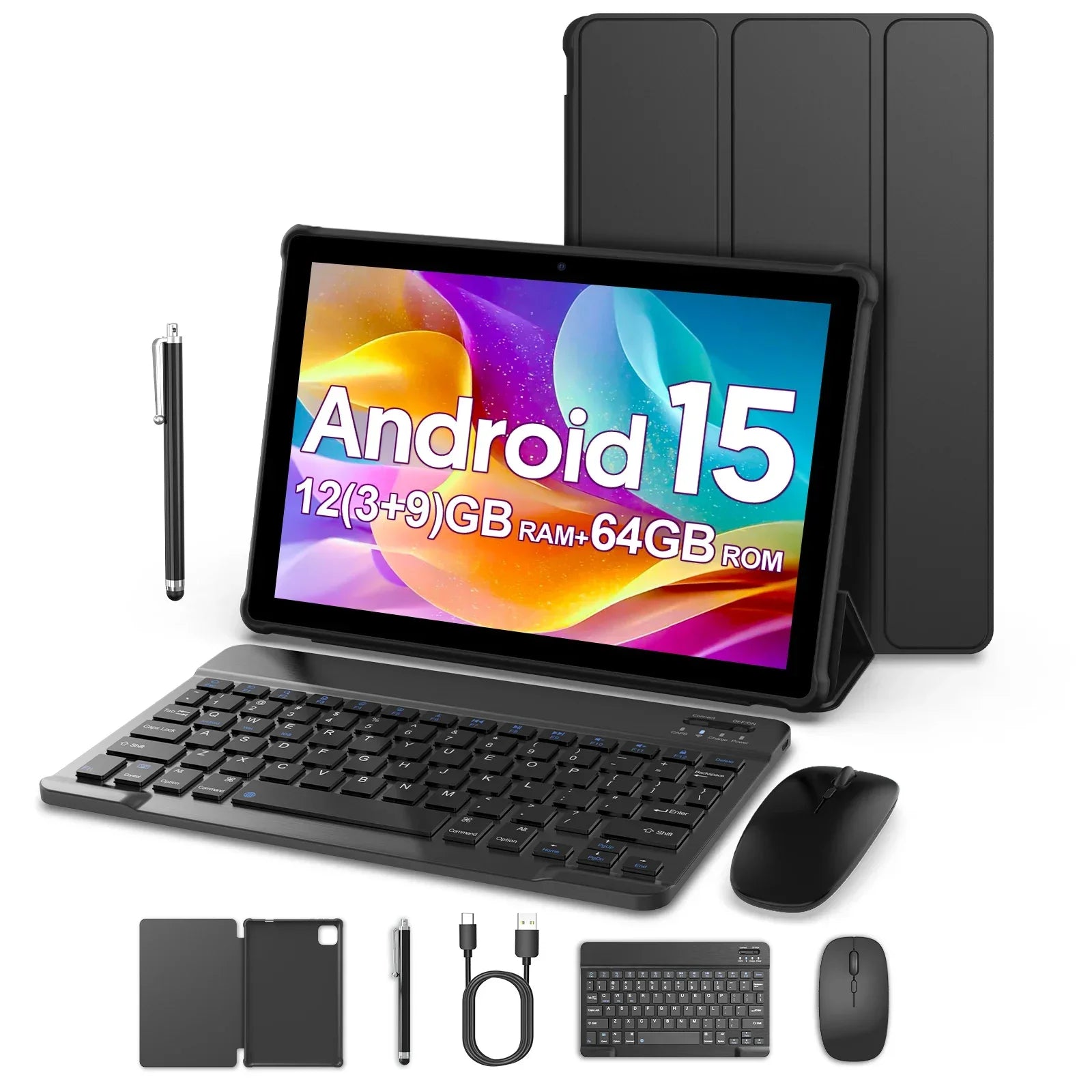 Latest Global Version Android 15 Tablet, 10-inch Tablet, Quad-core Processor, 1280*800 Resolution, 12 (3+9) GB RAM, 64GB Storage Main image