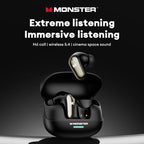 Monster MQT52 Bluetooth 5.4 Wireless Earphones 24H Long Battery Life Stereo Headphones Low Latency Gaming Dual Mode Headset Gift