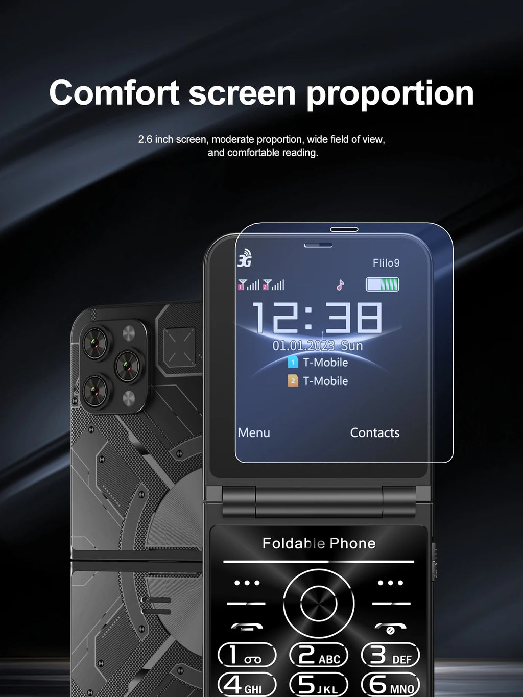 Low Price Sale SERVO Flilo9 3G Flip Mobile Phone 2 SIM Card Speed Dial Blacklist Call Record FM Radio 2.6inch Fold Cellphone MP4