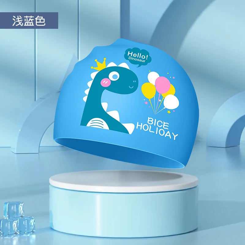 Kids Swim Cap High Elastic Waterproof Silicone Breathable Lightweight Cartoon Pattern for Pool Swimming Boys Girls Comfort Fit